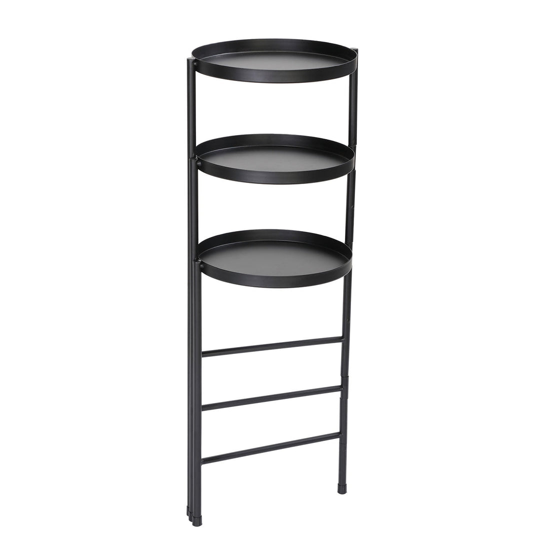 Hommoo 3 Tier Foldable Metal Plant Stand with Trays for Living Room, Bedroom, Balcony, Hallway, Black Image 4