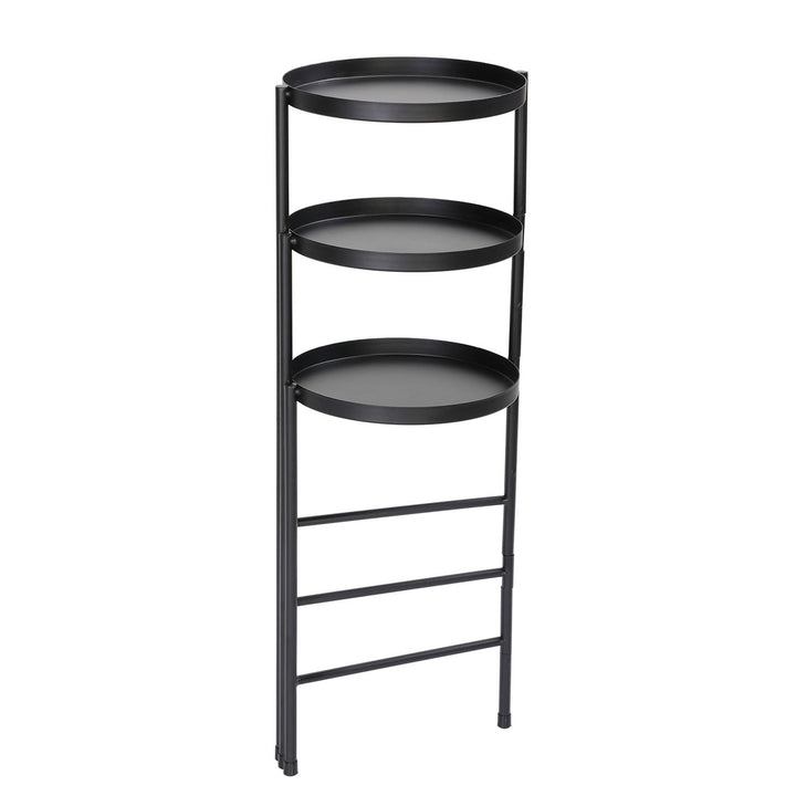 Hommoo 3 Tier Foldable Metal Plant Stand with Trays for Living Room, Bedroom, Balcony, Hallway, Black Image 4