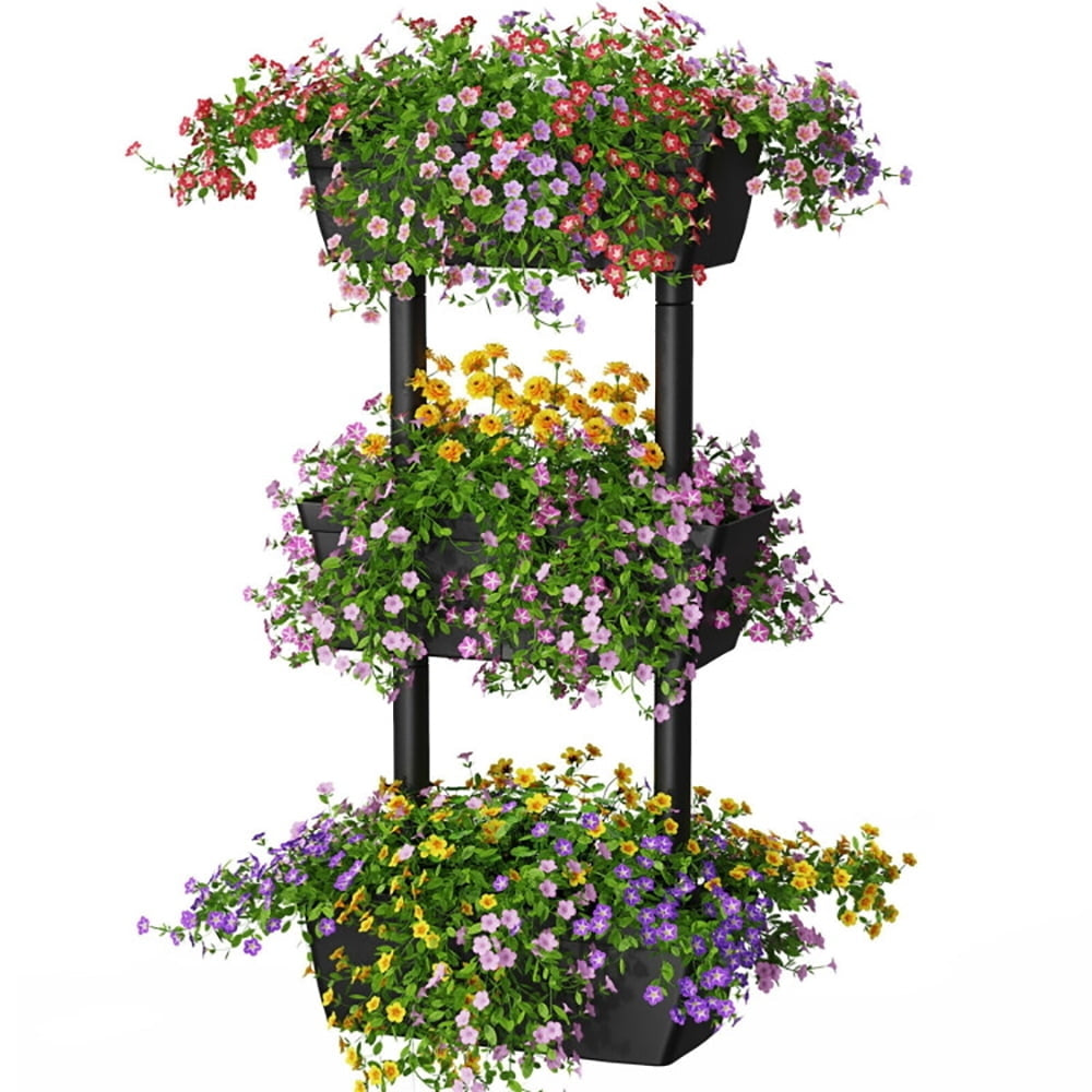 Hommoo Raised Planter Stand, Large Space Flower Rack Shelf,3-Tier Freestanding Vertical Plant Stand for Gardening and Image 4