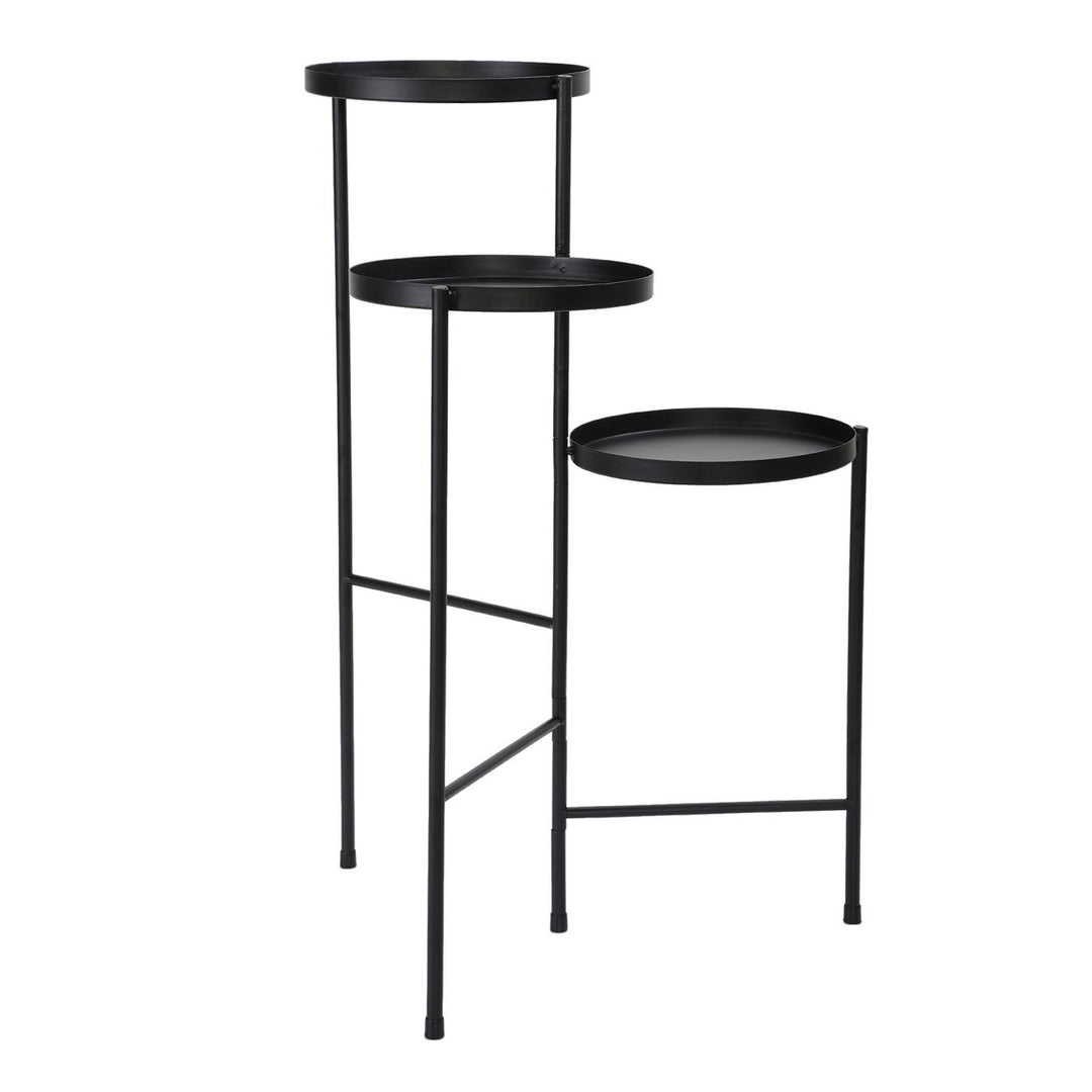 Hommoo 3 Tier Foldable Metal Plant Stand with Trays for Living Room, Bedroom, Balcony, Hallway, Black Image 6