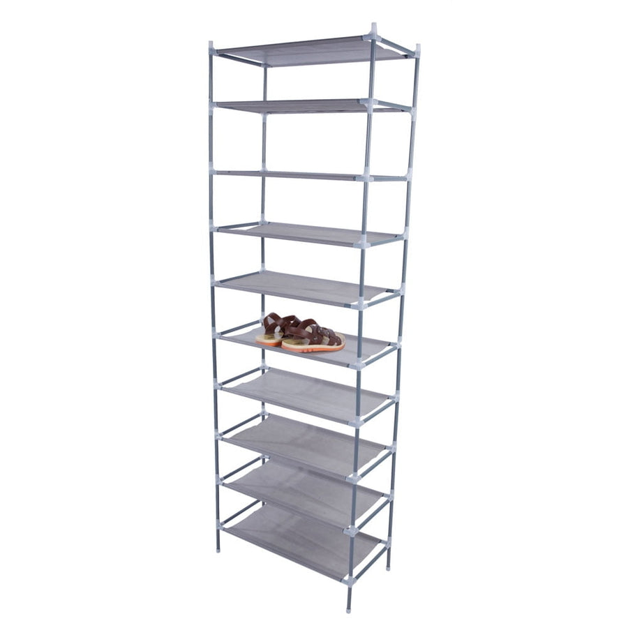 Hommoo 10 Tiers Shoe Rack, Non-Woven Fabric Shoe Tower Stand, Gray Image 1