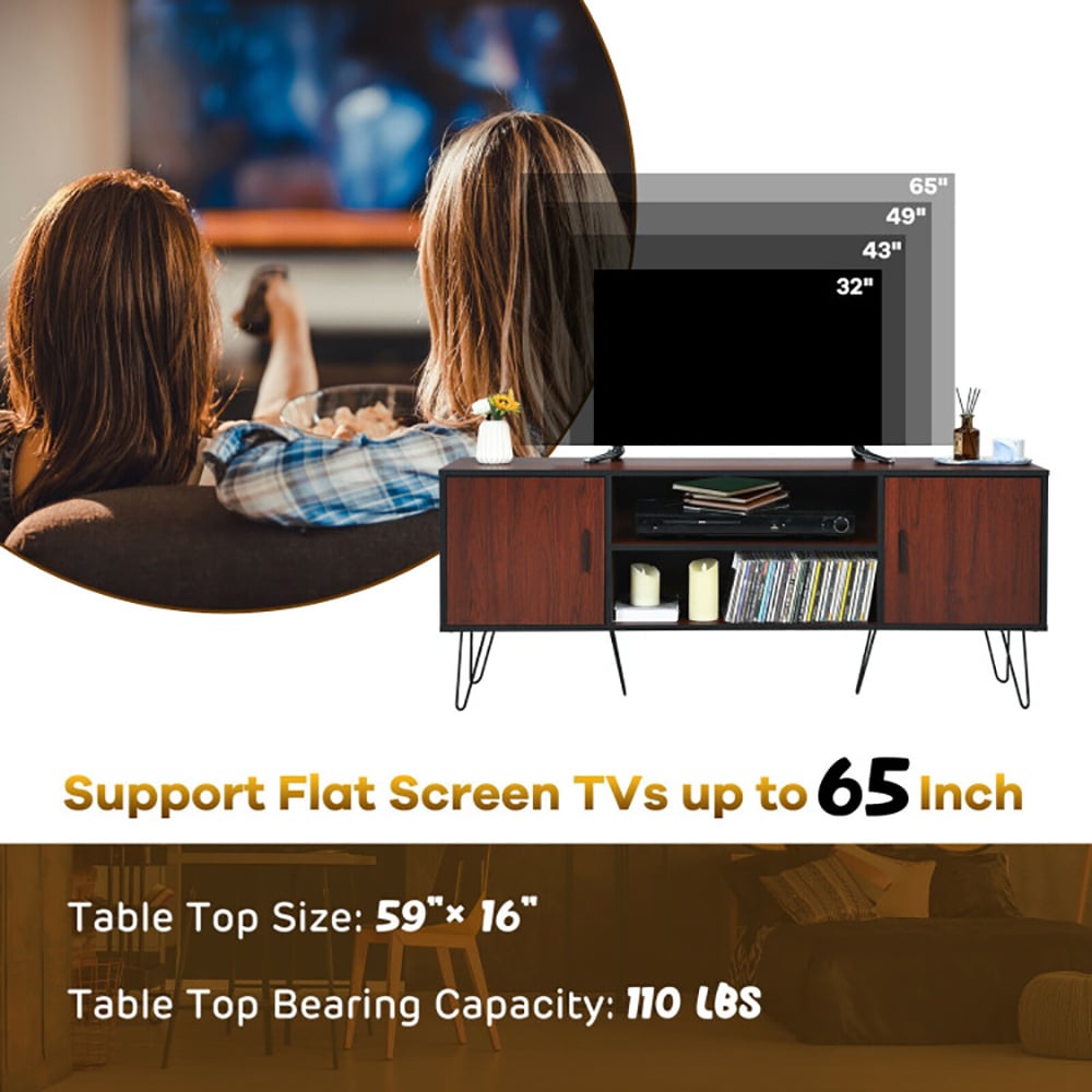 Hommoo Entertainment Centers,TV Stands,59 Inches Retro Wooden TV Stand for TVs up to 65 Inches-Brown Image 2