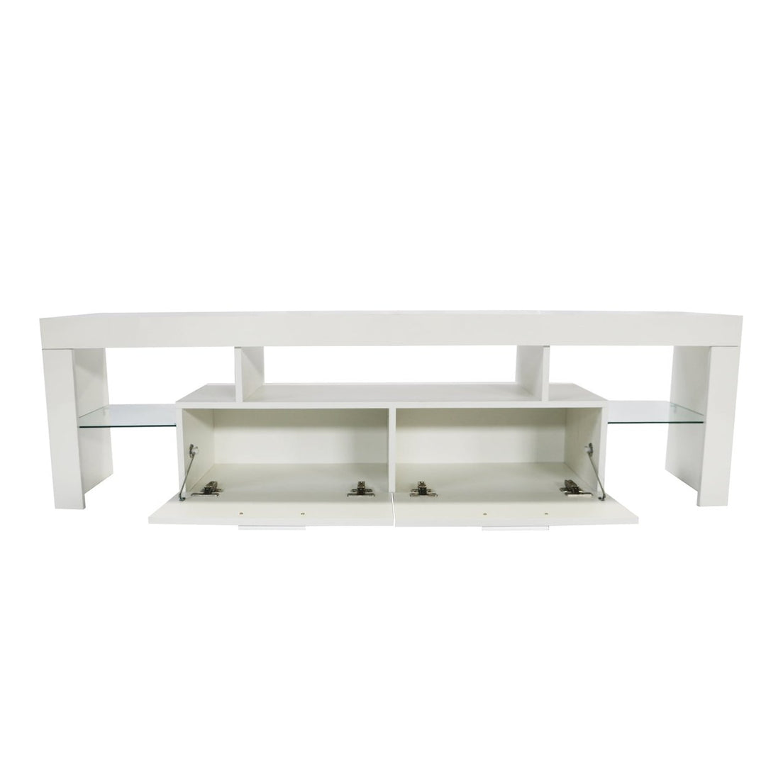 Hommoo Modern LED TV Stand with Open Storage and 2 Cabinet, White Image 7