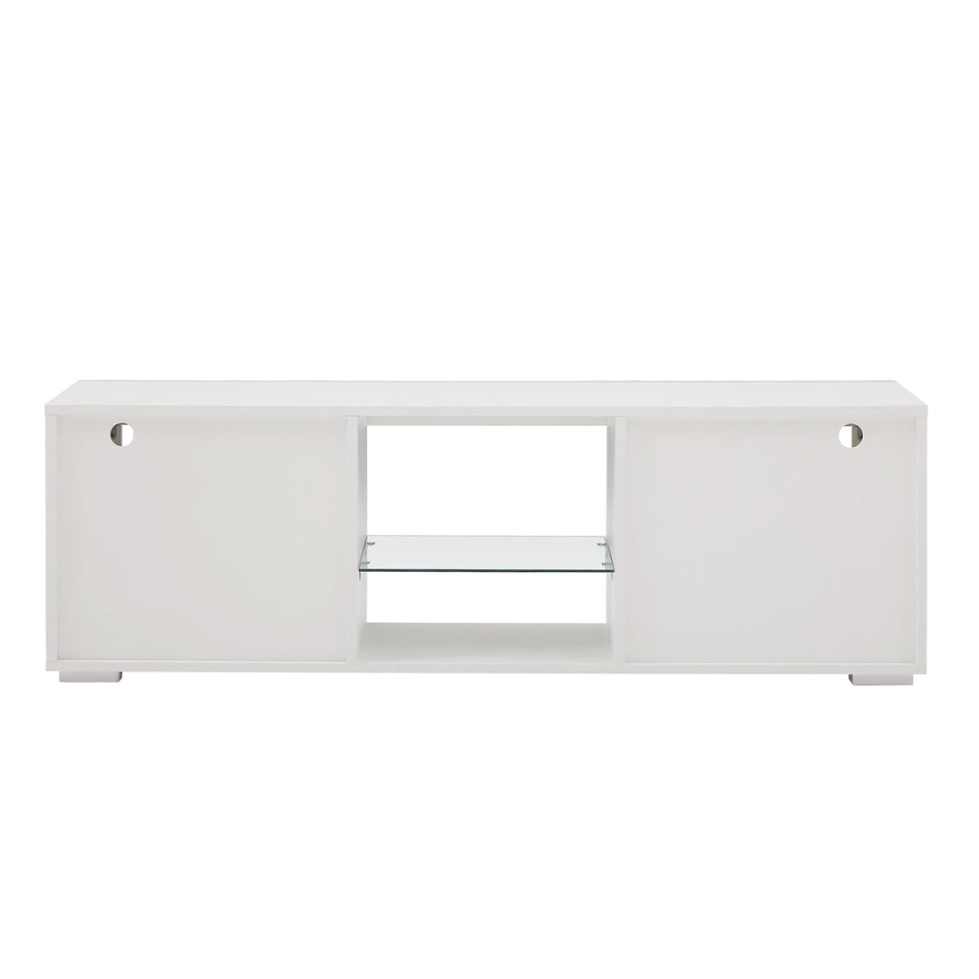 Hommoo High Glossy LED TV Entertainment Center, Modern TV Stand with Storage Shelves and Drawers, White Image 3