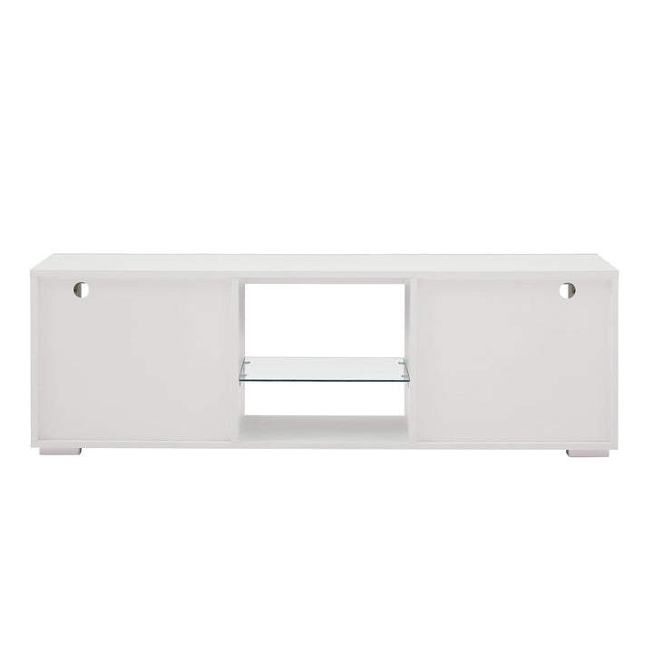 Hommoo High Glossy LED TV Entertainment Center, Modern TV Stand with Storage Shelves and Drawers, White Image 3