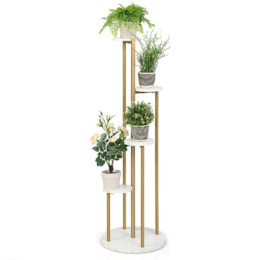 Hommoo Raised Planter Stand, Large Space Flower Rack Shelf,4-Tier 48.5 Inch Metal Plant Stand-White Image 1