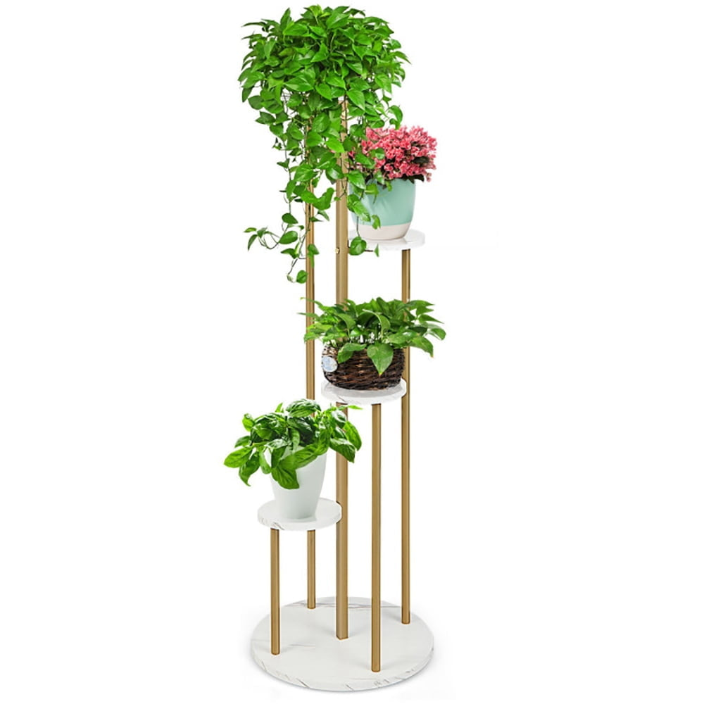 Hommoo Raised Planter Stand, Large Space Flower Rack Shelf,4-Tier 48.5 Inch Metal Plant Stand-White Image 2