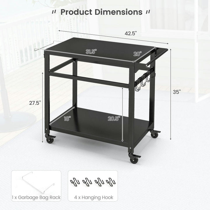 Hommoo Outdoor Patio Barbecue Cooker, Outdoor Grills,Double-Shelf Movable BBQ Cart with 4 Lockable Wheels Image 4