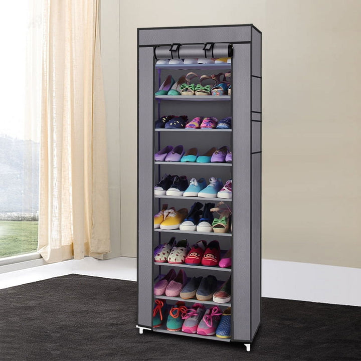 Hommoo 10 Tiers Shoe Rack with Dustproof Cover Closet, Shoe Storage Cabinet Organizer, Gray Image 1