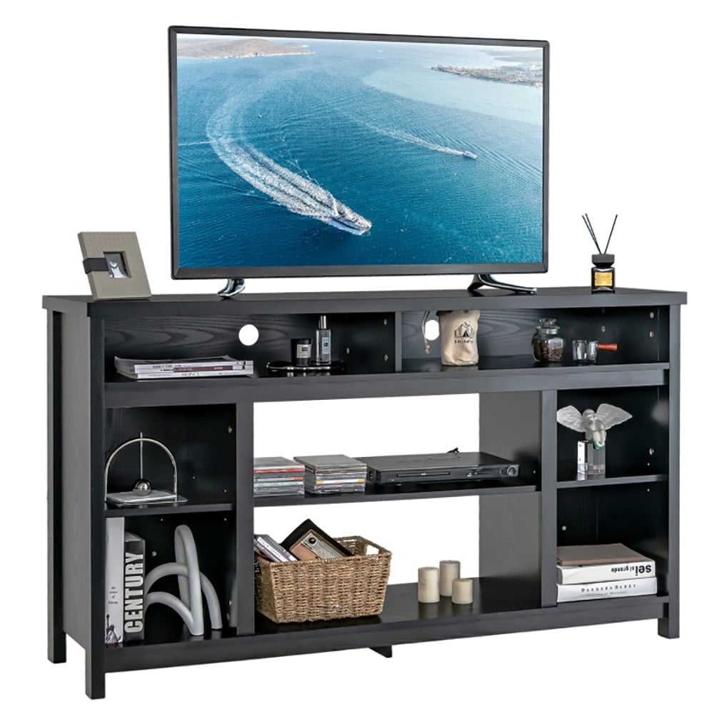 Hommoo Entertainment Centers,TV Stands,58 Inch TV Stand Entertainment Console Center with Adjustable Open Shelves-Black Image 1