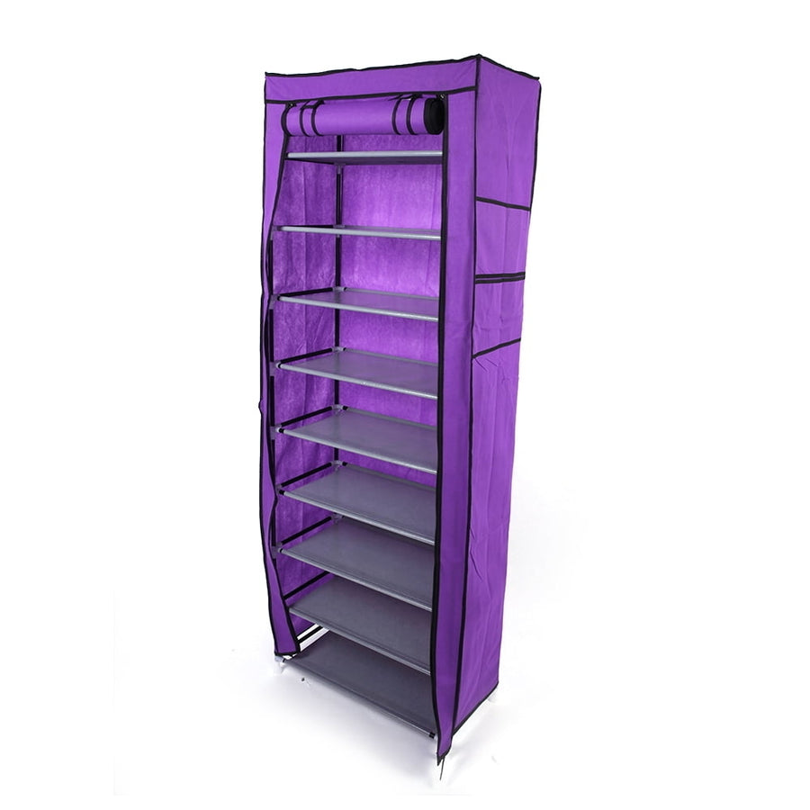 Hommoo 10 Tiers Shoe Rack with Dustproof Cover Closet, Shoe Storage Cabinet Organizer, Purple Image 1