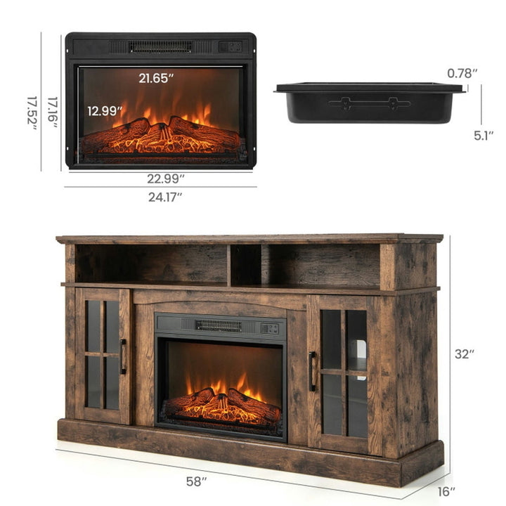 Hommoo Fireplace TV Stand for TVs Up to 65 Inch with Side Cabinets and Remote Control-Brown Image 3