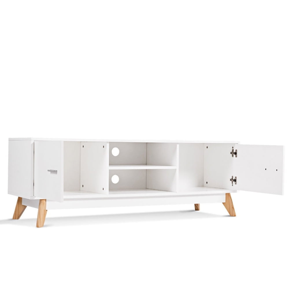 Hommoo Wooden TV Stand with 2 Storage Cabinets and 2 Open Shelves for 60 Inch TV, Functional TV Stand, White Image 4