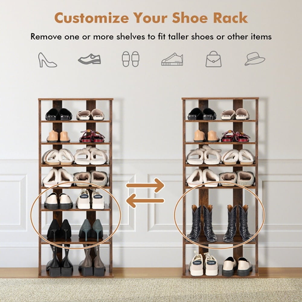 Hommoo 7 Tiers Vertical Shoe Rack for Front Door-Rustic Brown, Space-Saving Shoe Rack Organizer for Closet Entryway Image 4