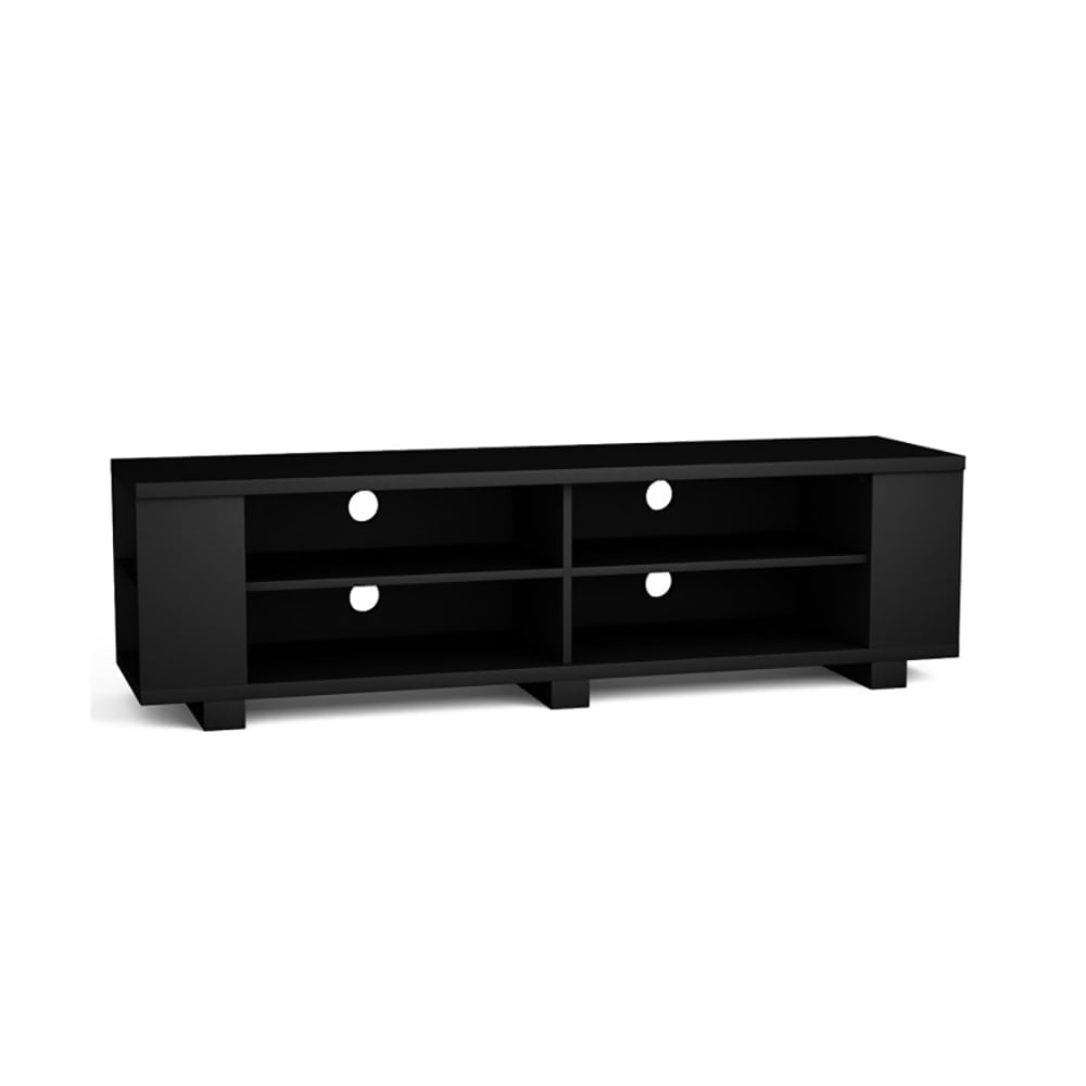 Hommoo 59 Inch Console Storage Entertainment Media Wood TV Stand-Black, Three-Layer TV Stand, Strong Load Bearing, Open Image 1