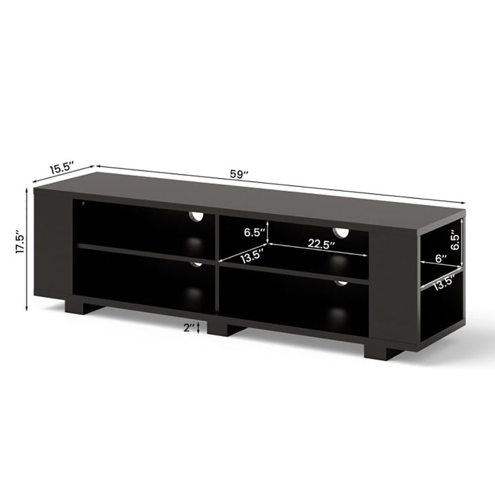 Hommoo 59 Inch Console Storage Entertainment Media Wood TV Stand-Black, Three-Layer TV Stand, Strong Load Bearing, Open Image 5