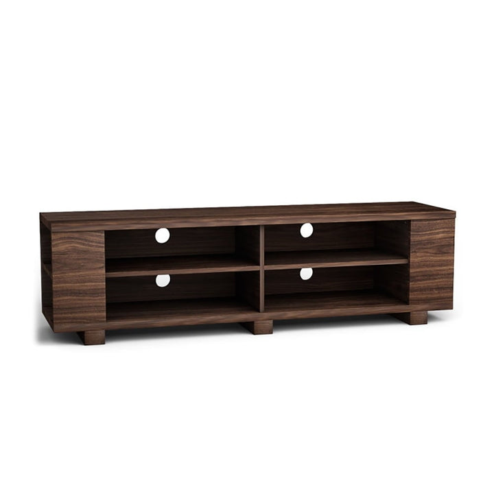 Hommoo 59 Inch Console Storage Entertainment Media Wood TV Stand-Walnut, Spacious TV Console, Strong Load Bearing, Open Image 1