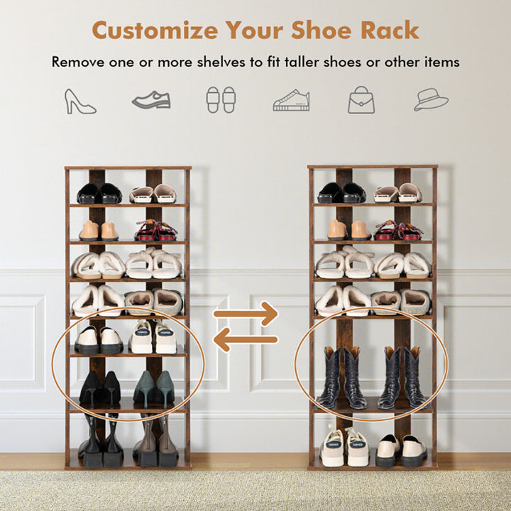 Hommoo 7 Tiers Vertical Shoe Rack for Front Door-Rustic Brown, Space-Saving Shoe Rack Organizer for Closet Entryway Image 5