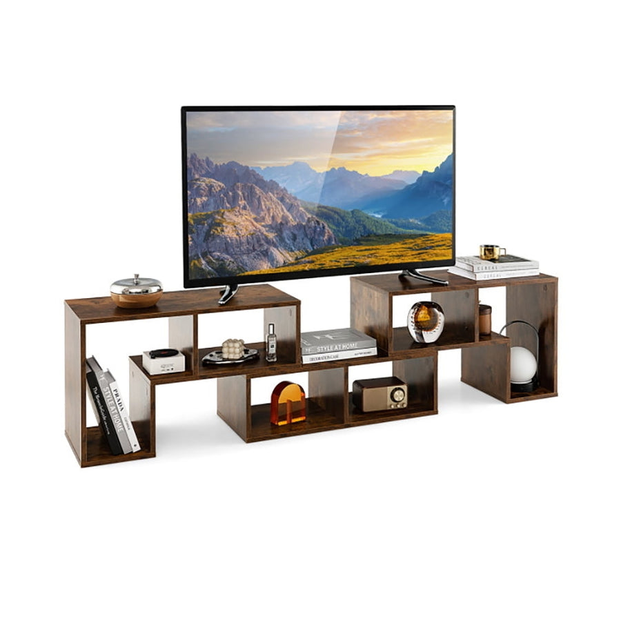 Hommoo 3 Pieces Console TV Stand for TVs up to 65 Inch with Shelves-Brown, Mid Century Modern TV Stand for Living Room Image 1