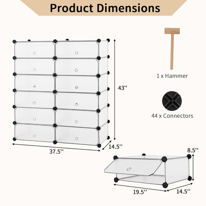 Hommoo 12-Cube DIY Portable Plastic Shoe Rack with Transparent Doors-White, Space-Saving Shoe Rack Organizer for Closet Image 4