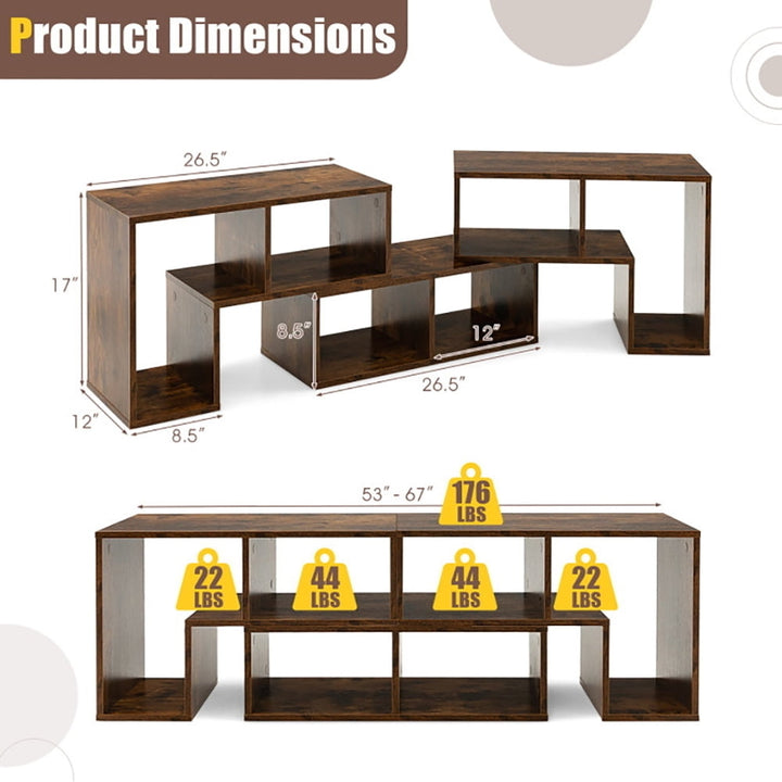 Hommoo 3 Pieces Console TV Stand for TVs up to 65 Inch with Shelves-Brown, Mid Century Modern TV Stand for Living Room Image 3