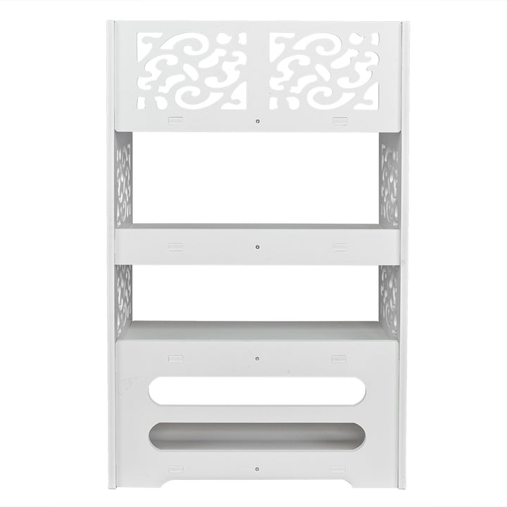 Hommoo 4 Tiers Wood-plastic Board Carved Shoe Rack, Shoe Organizer for Entryway - White A Image 3