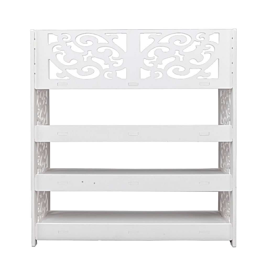 Hommoo 4 Tiers Wood-plastic Board Carved Shoe Rack, Shoe Organizer for Entryway - White B Image 4