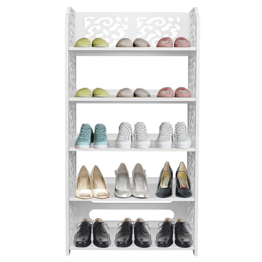 Hommoo 5 Tier Carved Shoe Rack for Entryway, Wood Plastic Board, White Image 1