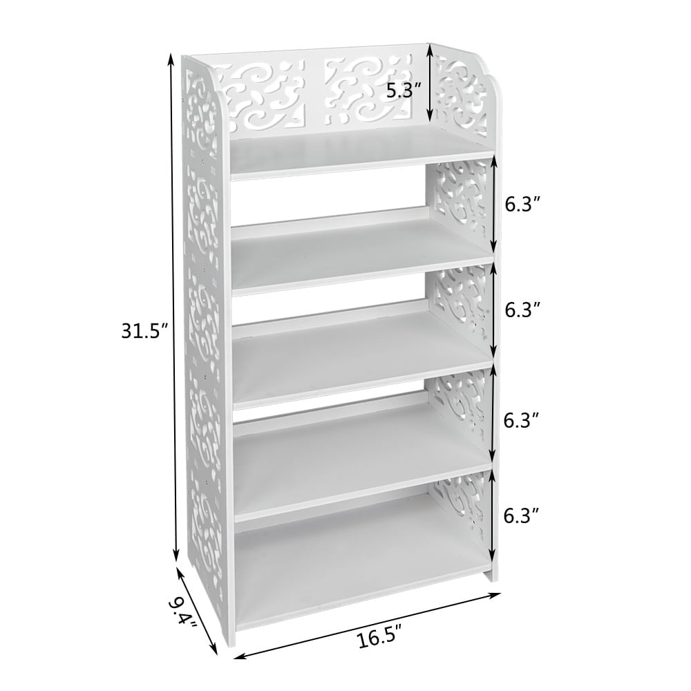 Hommoo 5 Tier Carved Shoe Rack for Entryway, Wood Plastic Board, White Image 3