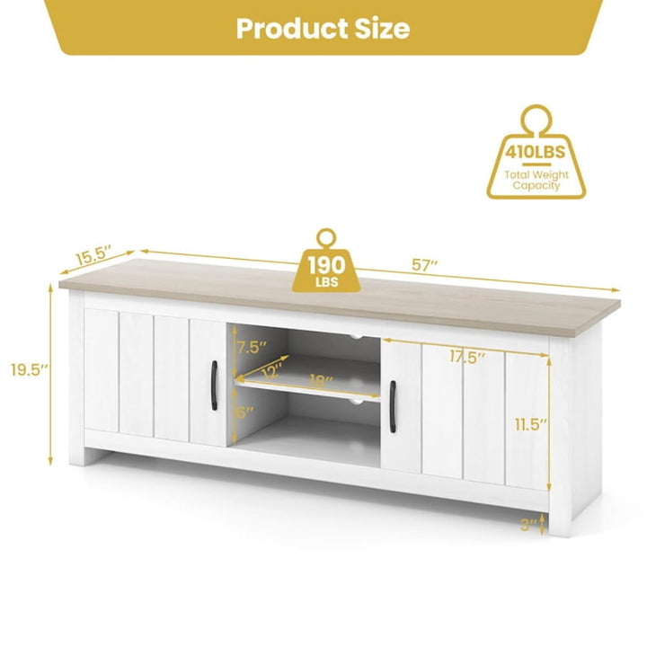 Hommoo TV Stand with 2 Cabinets and Open Shelves for TVs up to 65 Inch-Natural, Mid Century Modern TV Stand for Living Image 5