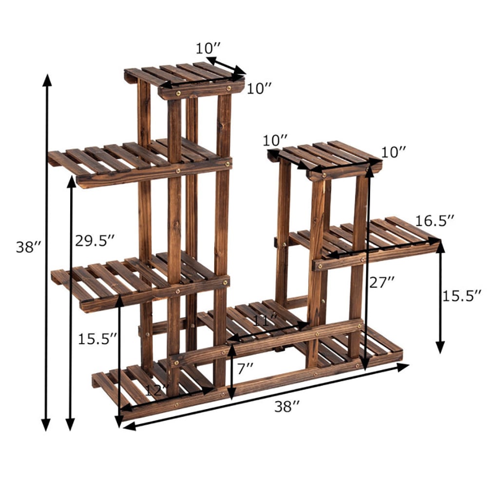 Hommoo Raised Planter Stand, Large Space Flower Rack Shelf, 6 Tier Wooden Shelf Storage Plant Rack Stand Image 2