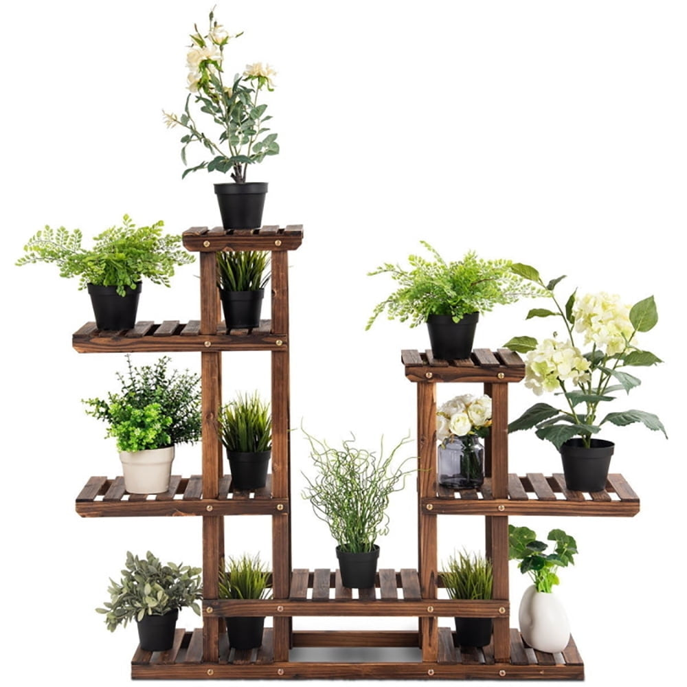 Hommoo Raised Planter Stand, Large Space Flower Rack Shelf, 6 Tier Wooden Shelf Storage Plant Rack Stand Image 5