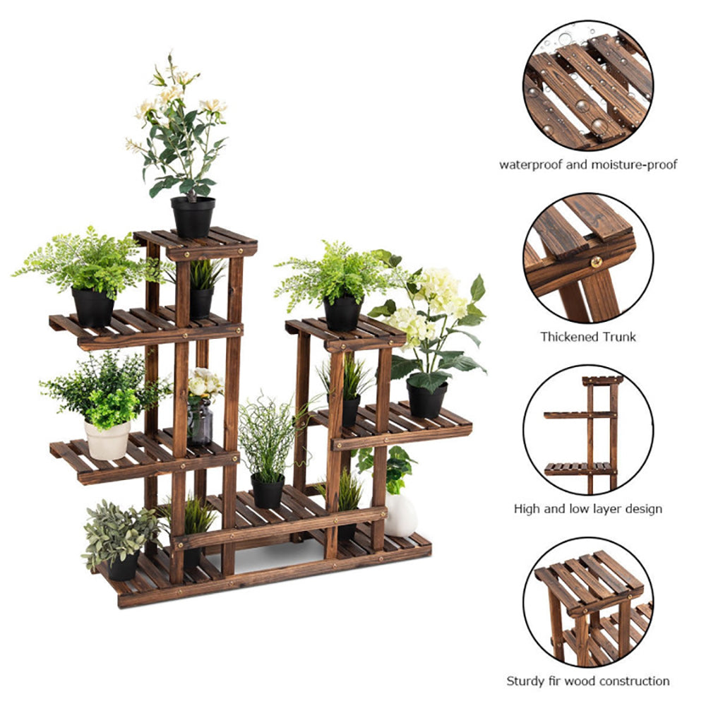 Hommoo Raised Planter Stand, Large Space Flower Rack Shelf, 6 Tier Wooden Shelf Storage Plant Rack Stand Image 6