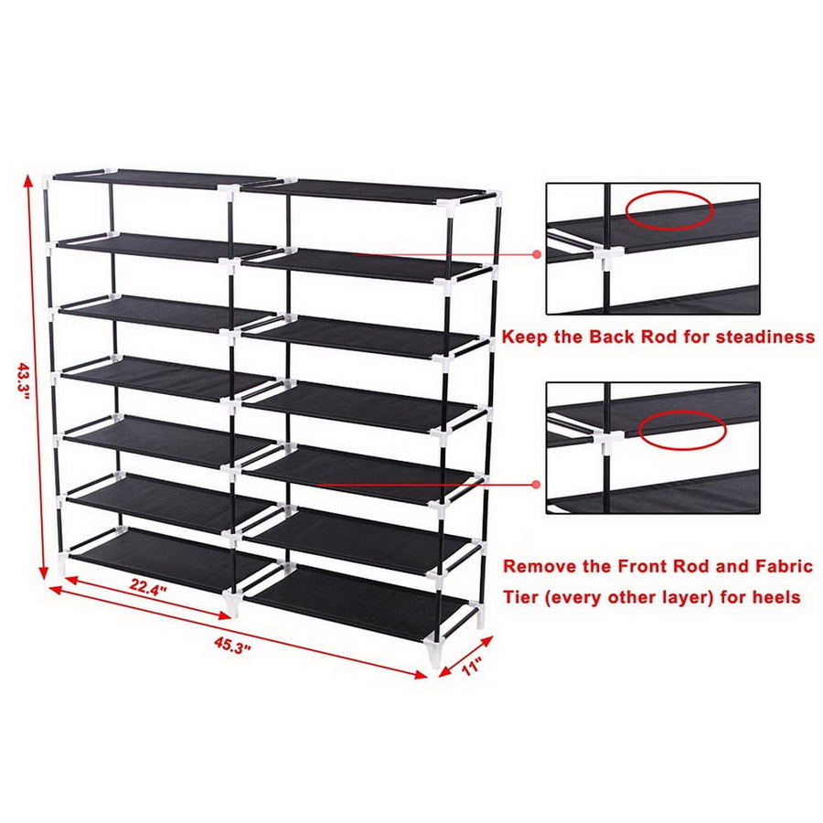 7 Tiers Shoe Rack Organizer, Portable Shoe Rack Closet Fabric Cover, Shoe Organizer Storage Cabinet 44" x 11" x 43" (L x Image 1