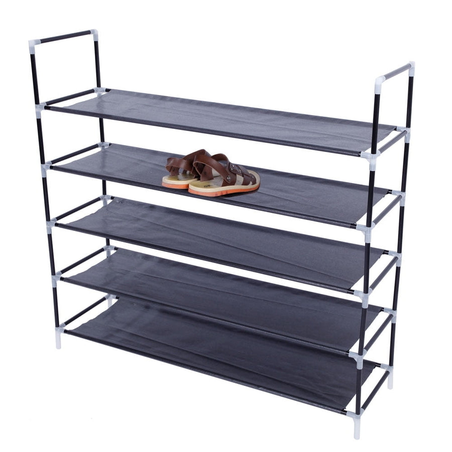 Hommoo 5 Tiers Fabric Shoe Rack, Clothes Closet Organizer with Handle - Easy to Assemble - Black Image 1