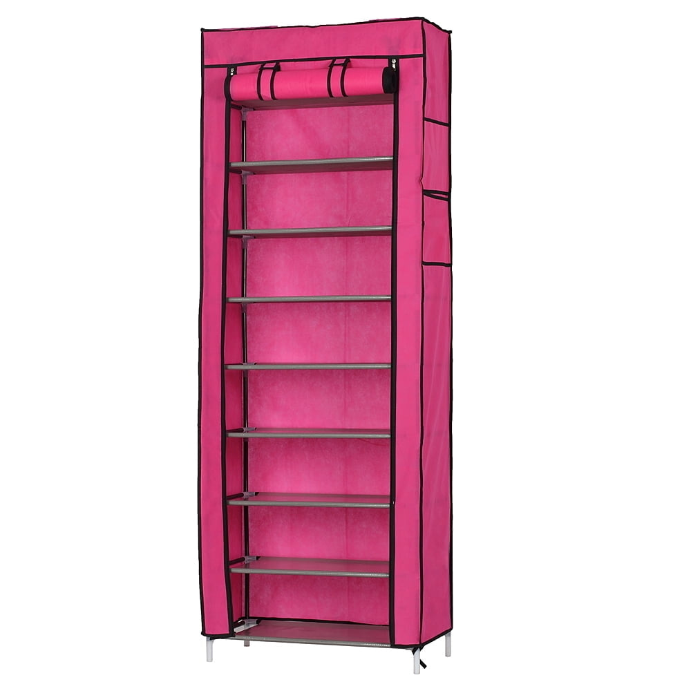 Hommoo 10 Tiers Shoe Rack with Dustproof Cover Closet, Shoe Storage Cabinet Organizer, Rose Red Image 4