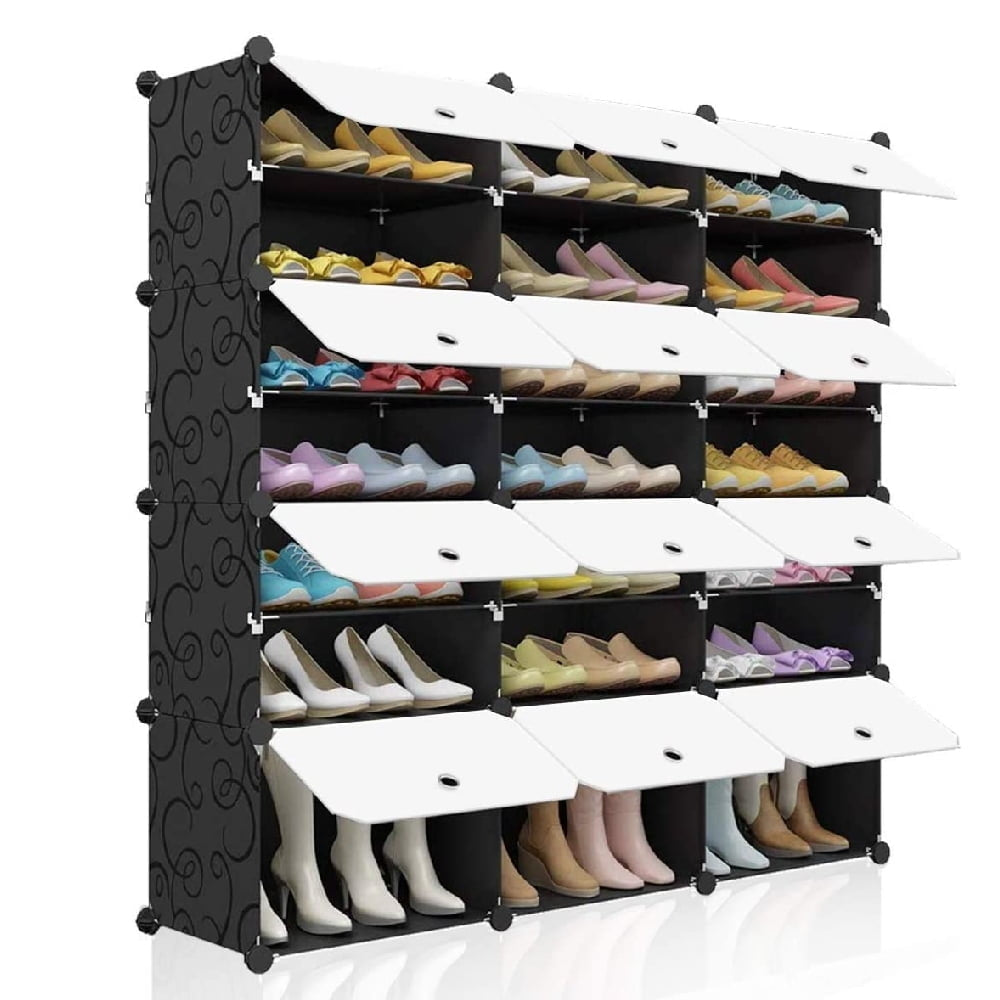 Hommoo Cube Storage with 21-Cube, Shoe Rack Organizer Shelves with Doors, DIY Modular Storage Cabinet, White and Black Image 1