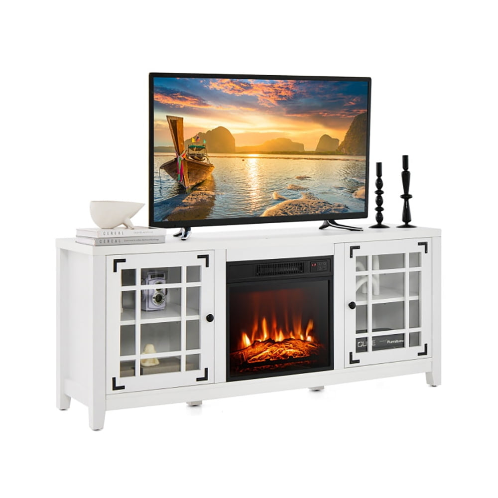 Hommoo Entertainment Centers,TV Stands,58 Inch Fireplace TV Stand with Adjustable Shelves for TVs up to 65 Inch-White Image 2