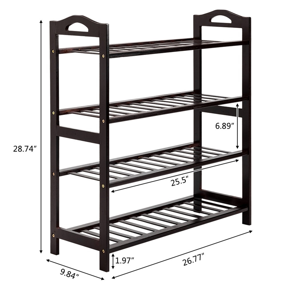 Hommoo 4 Tiers Bamboo Shoe Rack for Entryway, 12-Batten - Coffee Image 2