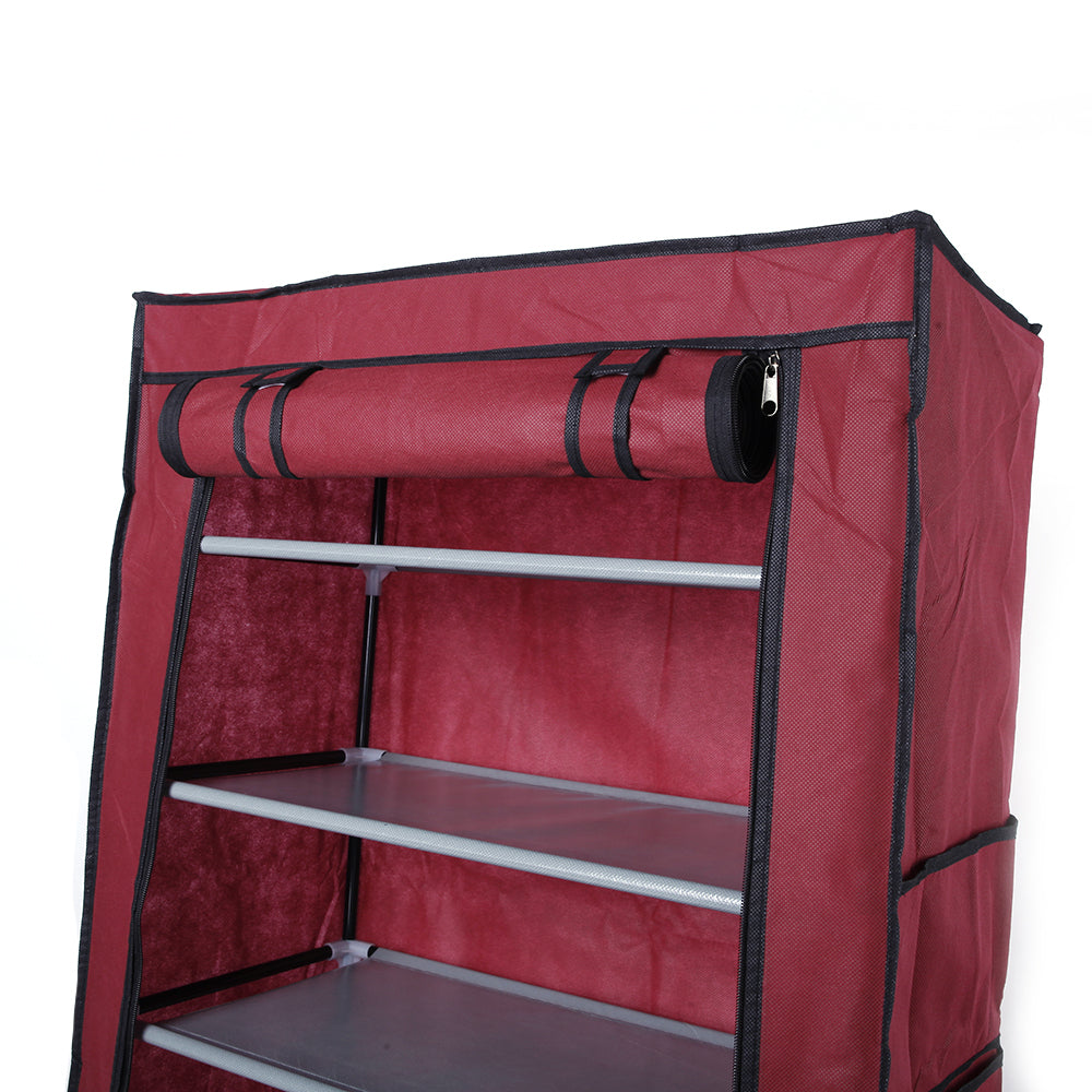 Hommoo Non-woven Fabric Shoe Rack Storage Organizer Wardrobe, 22.83" L x 11.4" W x 63" H, Red Image 4