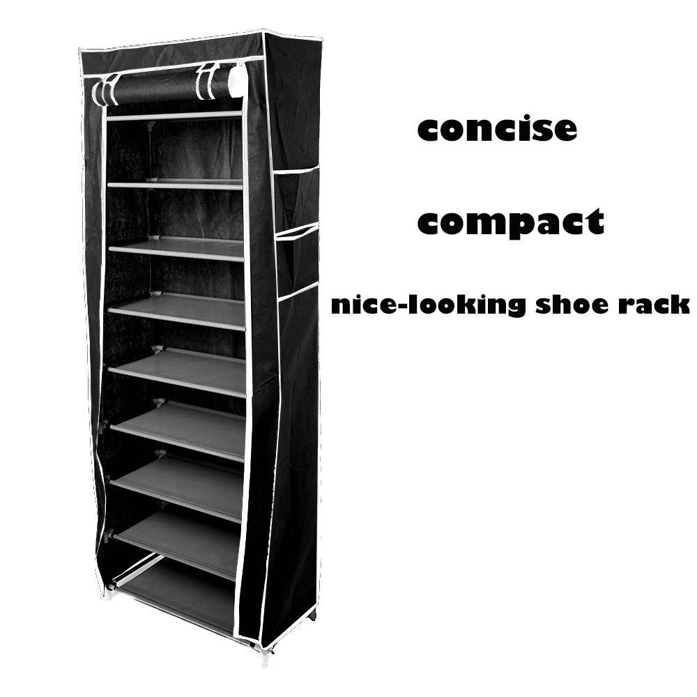 Hommoo 10 Tiers Shoe Rack with Dustproof Cover Closet, Shoe Storage Cabinet Organizer, Coffee Image 2