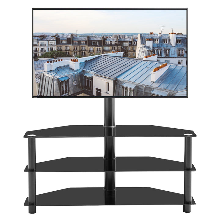 Canddidliike Height Adjustable TV Mount Stand with Bracket Swivel and 3-Tier Storage Shelf for Media storage Image 1