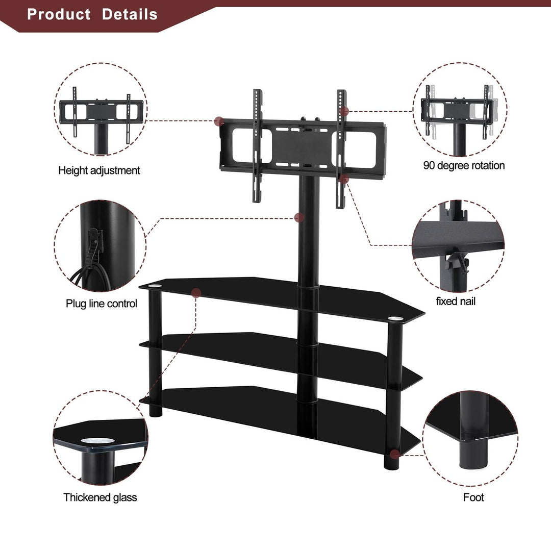 Canddidliike Height Adjustable TV Mount Stand with Bracket Swivel and 3-Tier Storage Shelf for Media storage Image 4