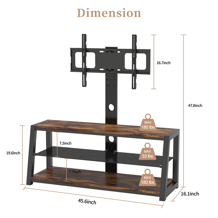 Canddidliike Wooden TV Storage Stand with Tempered Glass, Height Adjustable, Swivel Image 5