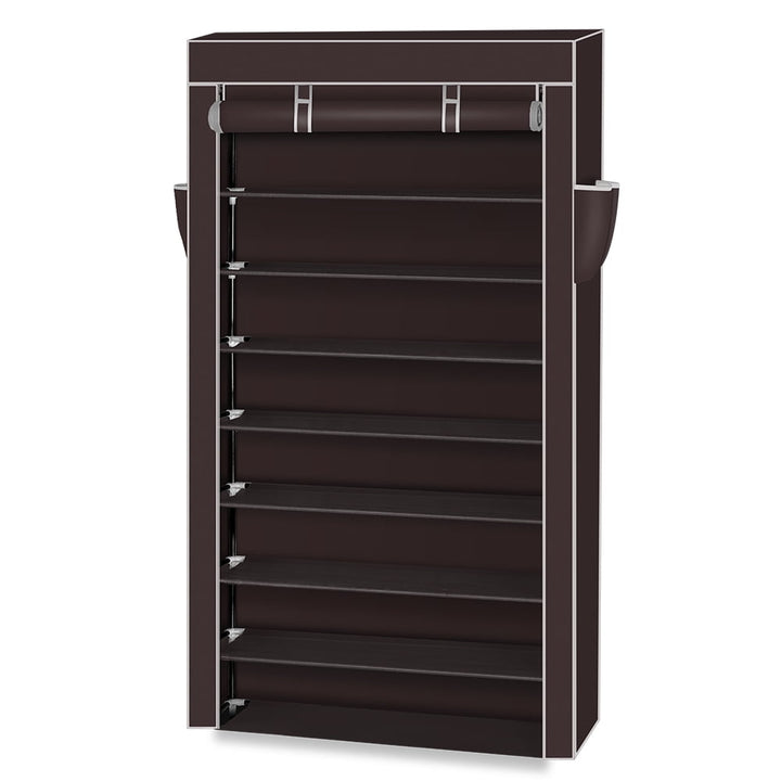 Hommoo 10 Tiers Shoe Rack Closet Shoe Storage Cabinet Organizer with Dustproof Cover, Dark Brown Image 2