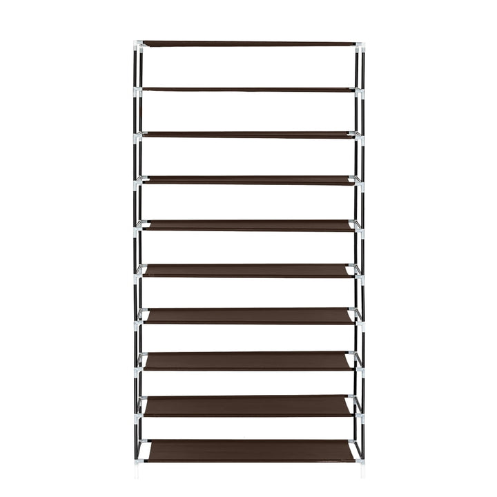 Hommoo 10 Tiers Shoe Rack Closet Shoe Storage Cabinet Organizer with Dustproof Cover, Dark Brown Image 3