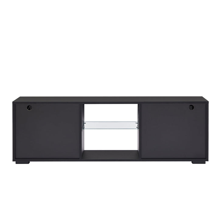 Hommoo Modern High Glossy LED TV Stand for TV Up to 55", TV Entertainment Center with Storage Shelves and Drawers, Black Image 6