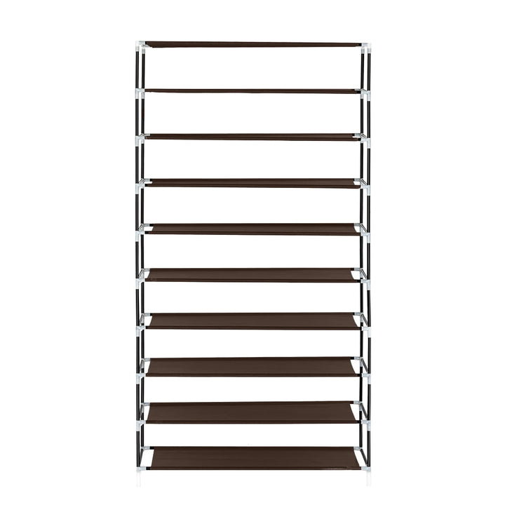 Hommoo 10 Tiers Shoe Rack with Dustproof Cover, Closet Shoes Storage Cabinet Organizer - Dark Brown Image 2