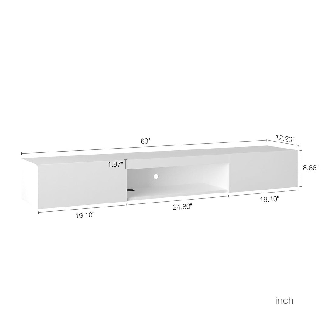 Hommoo Floating TV Stand Wall Mounted with LED Lights and Charging Station, Modern High Gloss Entertainment Center for Image 2