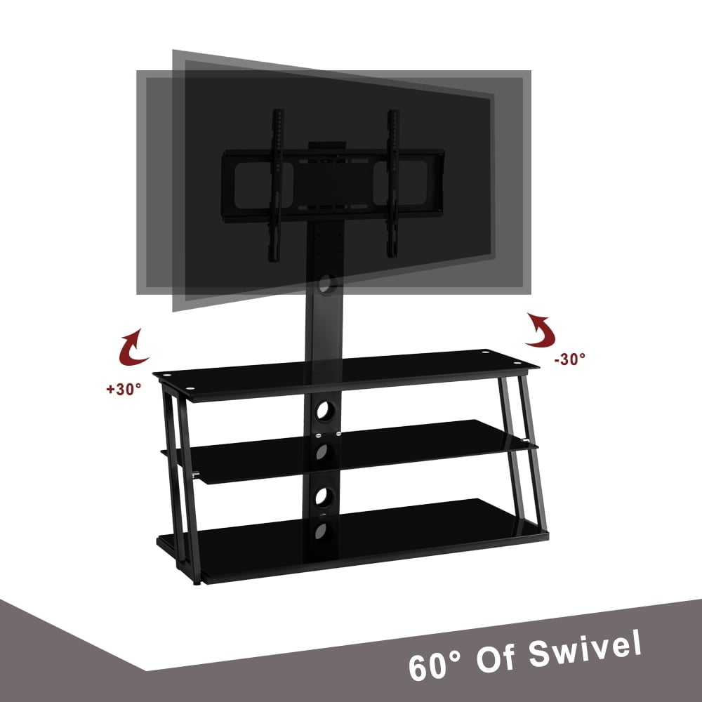 Hommoo Multi-Function Angle and Height Adjustable Tempered Glass TV Stand with 3 Tier - Black Image 7